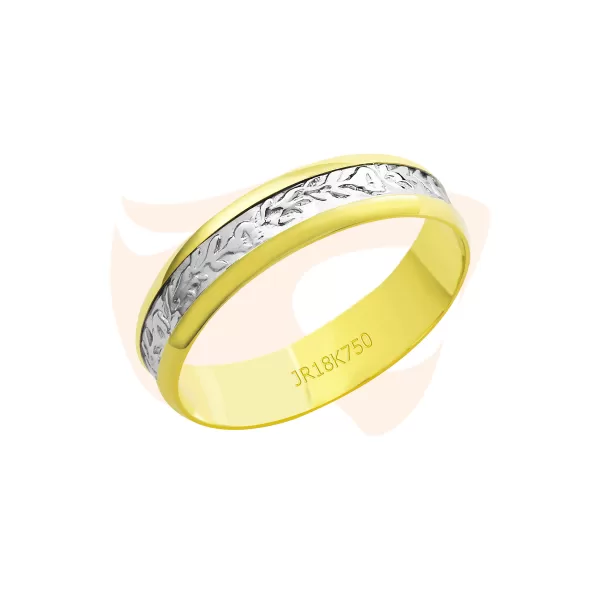 Aliança Trabalhada com Ouro Branco- BD106