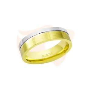 Aliança de Ouro Bicolor Fosca com Friso Polido - AT6007