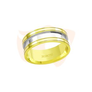 Aliança de Ouro 18K com Detalhe Central em Ouro Branco - AT780