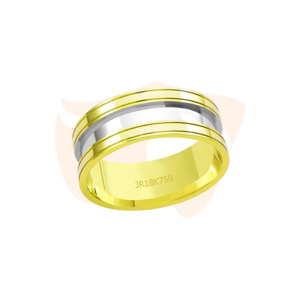 Aliança de Ouro 18K com Detalhe Central em Ouro Branco - AT780