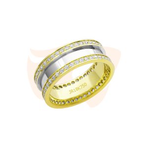Aliança 18K Cravejada com Detalhe Central em Ouro Branco - AT780C