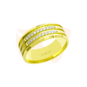 Aliança 18K Cravejada com Três Frisos e Brilho Intenso - AT855C