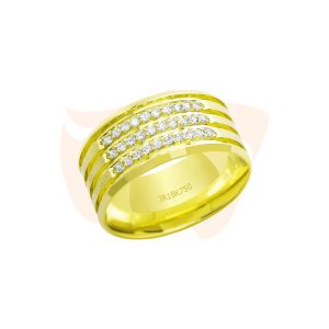 Aliança 18K Cravejada com Frisos Trabalhados - AT857C