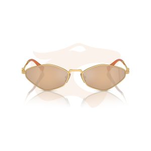 Óculos de Sol Miu Miu Gato Oval Metálico - Dourado com lente laranja espelhada SMU 56Z 5AK‑40D