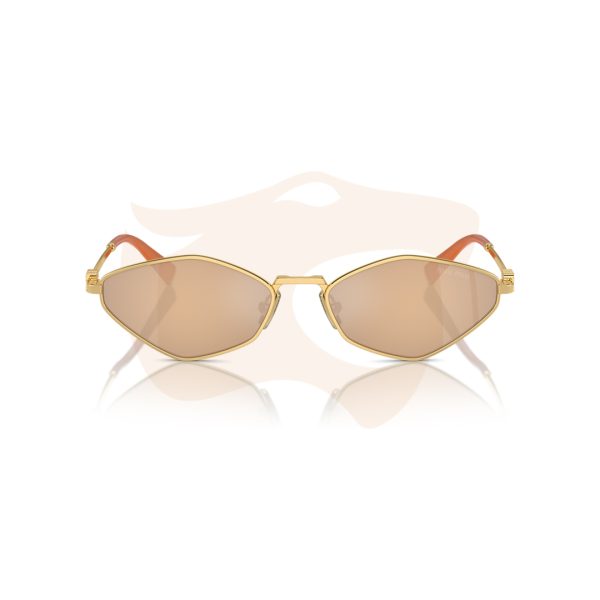 Óculos de Sol Miu Miu Gato Oval Metálico - Dourado com lente laranja espelhada SMU 56Z 5AK‑40D
