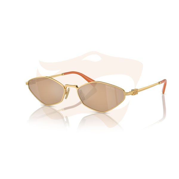 Óculos de Sol Miu Miu Gato Oval Metálico - Dourado com lente laranja espelhada SMU 56Z 5AK‑40D
