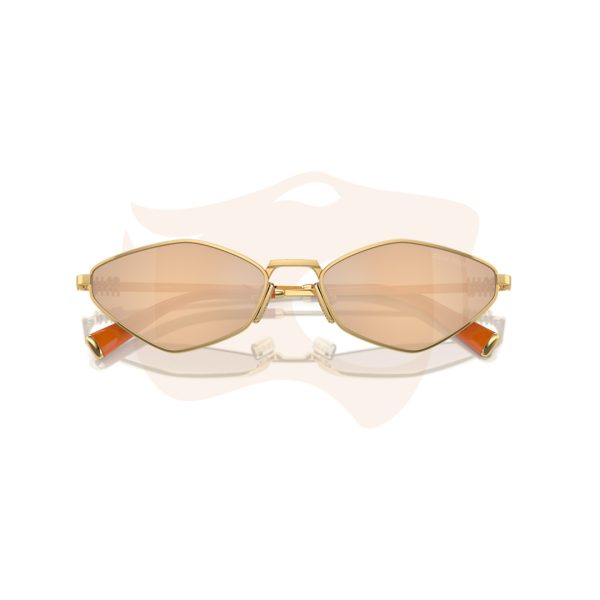 Óculos de Sol Miu Miu Gato Oval Metálico - Dourado com lente laranja espelhada SMU 56Z 5AK‑40D